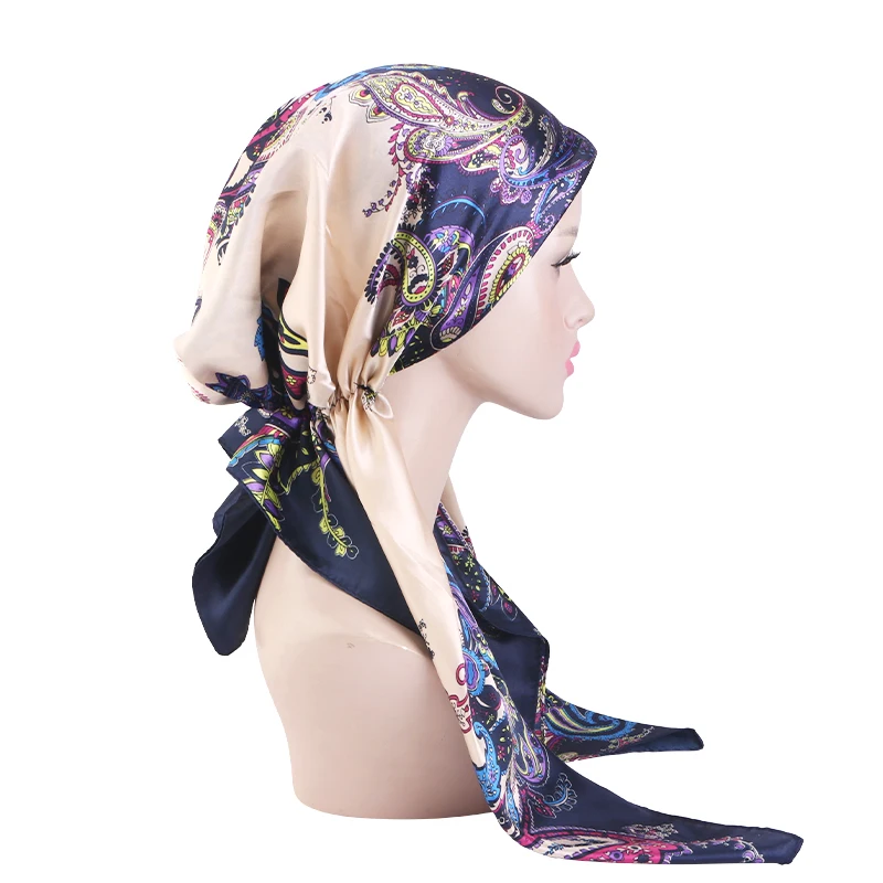Neuer Damen-Doppelschicht-Paisley-Satin-Instant-Hijab-Schal-Turban, muslimische Kopfbedeckung für Frauen, Chemotherapie-Mütze, Haarausfall-Abdeckung, Kopfwickel, Banda – Detail 6