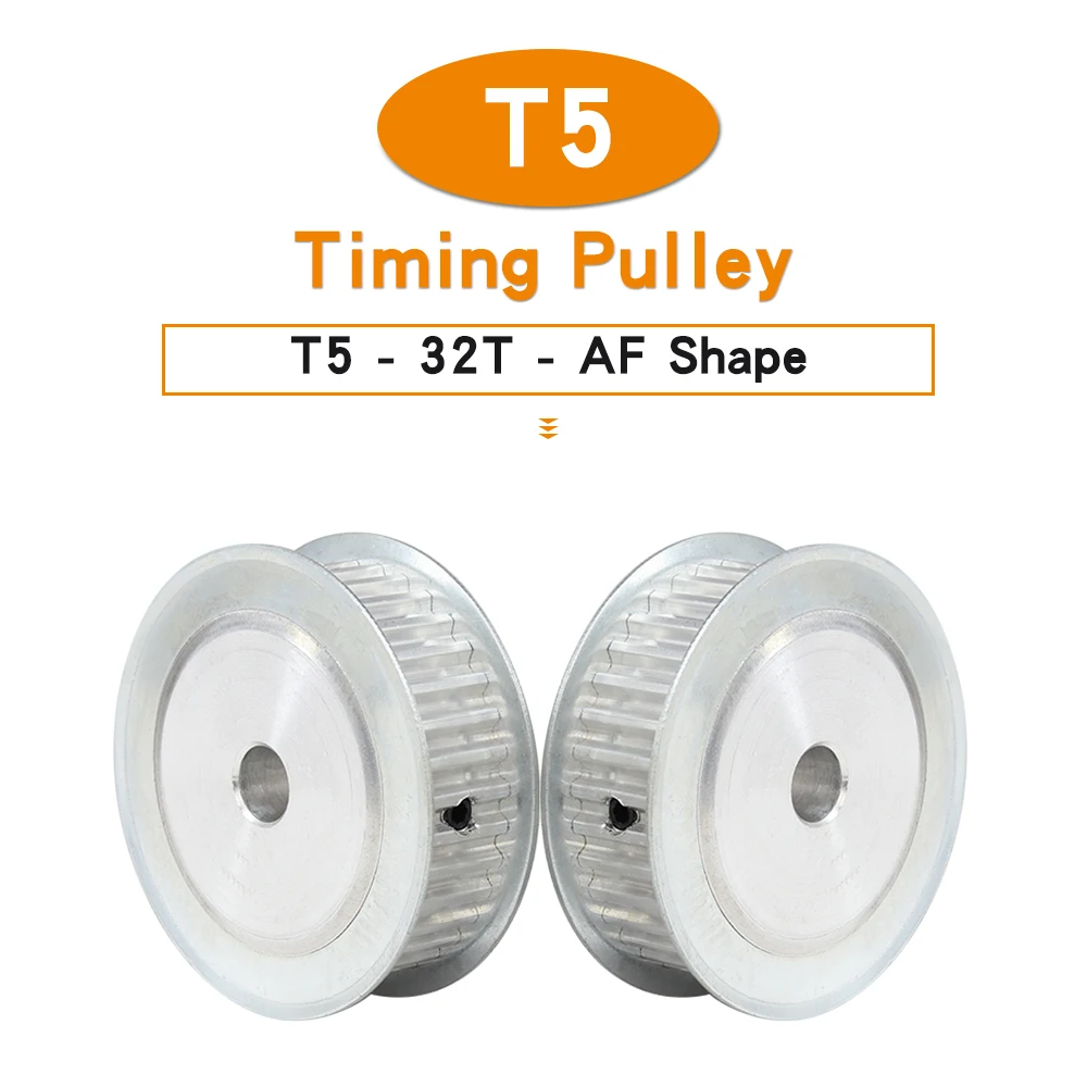 Pulley Wheel T5-32T Bore 8/10/12/14/15/19/20/22/25 mm Alloy Pulley AF Shape Teeth Pitch 5 mm For T5 Width 10/15 mm Rubber Belt