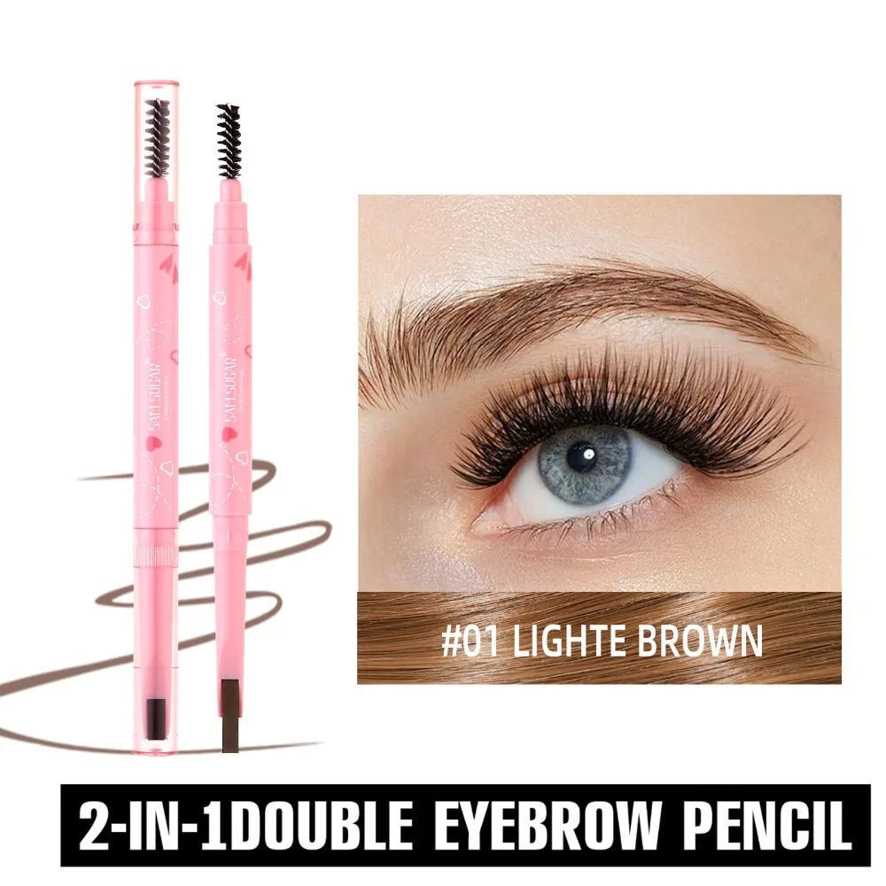 Matita per sopracciglia automatica con punta tagliata ascia e pennello per sfumare Formula micro-fine impermeabile per tratti naturali simili ai capelli