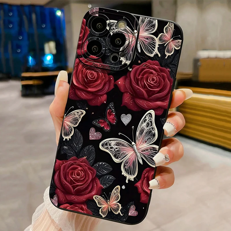 Rose Butterfly Phone Case for Samsung Galaxy S26 S25 S24 S23 Ultra 5G S22 Plus S21 FE A56 A36 A15 A35 A55 A34 A54 A16 A14 Cover