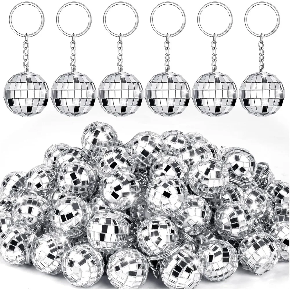 

25Pcs Ball Keychain, Mini Silver Disco Ball Key Chain Party Favors for Supplies Decorations