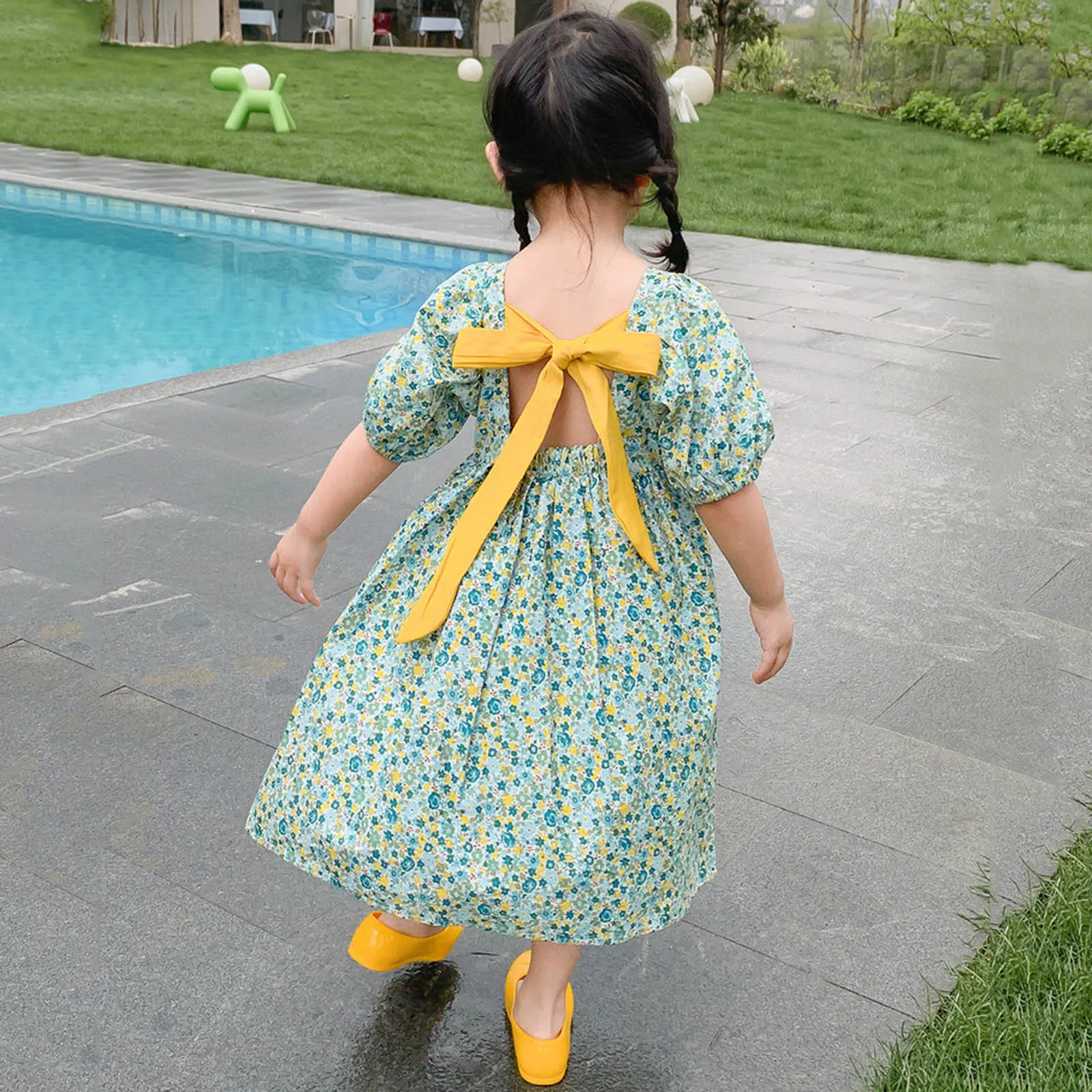 Casual Summer Girls Dress Floral Kids Clothes Sundress Bow Patchwork Baby Girl Princess Dress 2024 New Flower Girl Dresses 1-6Y