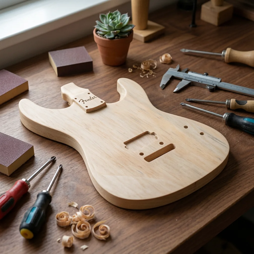 Pre Routed Electric Guitar Body Blank Solid Wood Unfinished Double Cutaway with Neck Pocket and Mounting Holes for DIY