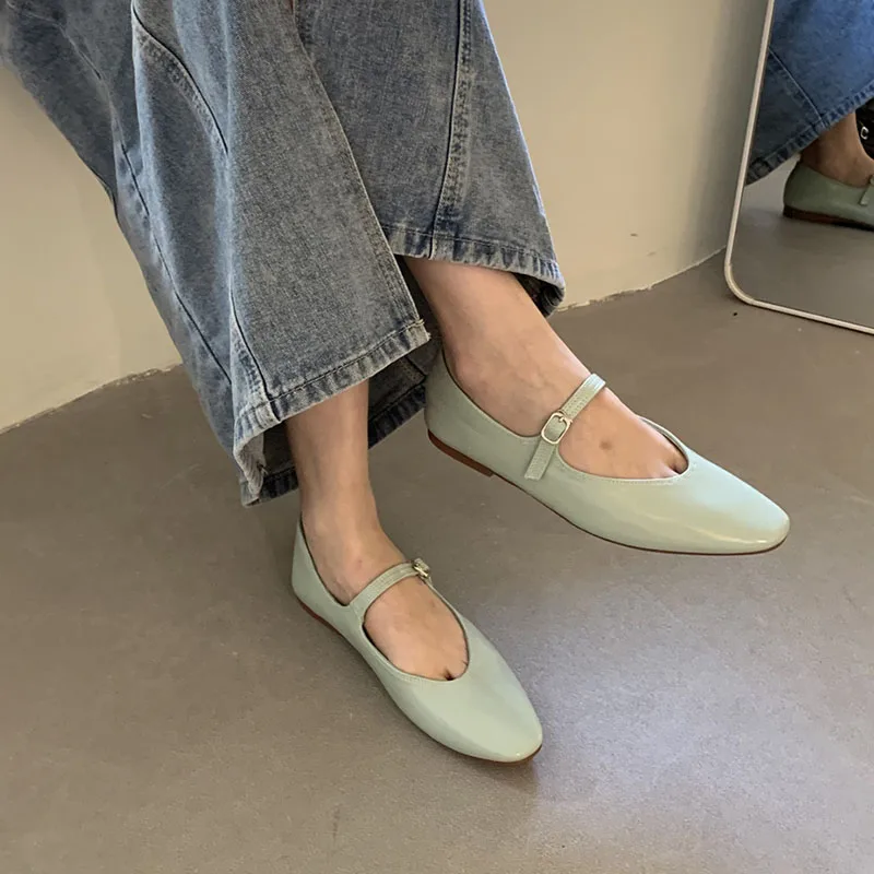 2023 Summer New Women Flat Shoes Fashion Green Beige Shallow Ladies Casual Soft Mary Jane Shoes Outdoor Dress Flat Ballet Shoes