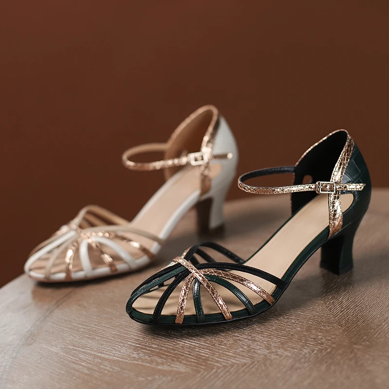 Insicre Cow Slipt Leather 2022 Fashion Summer Shoes Buckle Mixed Colors Narrow Band High Heel Women Sandals Round Toe