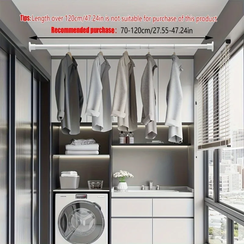 No Drill Built In Spring Telescopic Rod Heavy Duty Gravity For Shower Curtain Clothes Drying Rack Window Bracket Telescopic Rod view 5