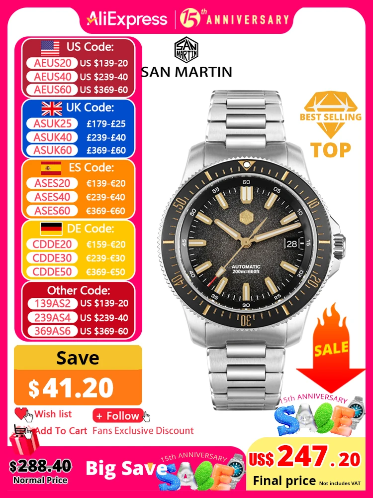 San Martin 2025 New Upgraded Version 40mm Dive Watch Men Original Design NH35 Automatic Mechanical Waterproof 200m SN0118