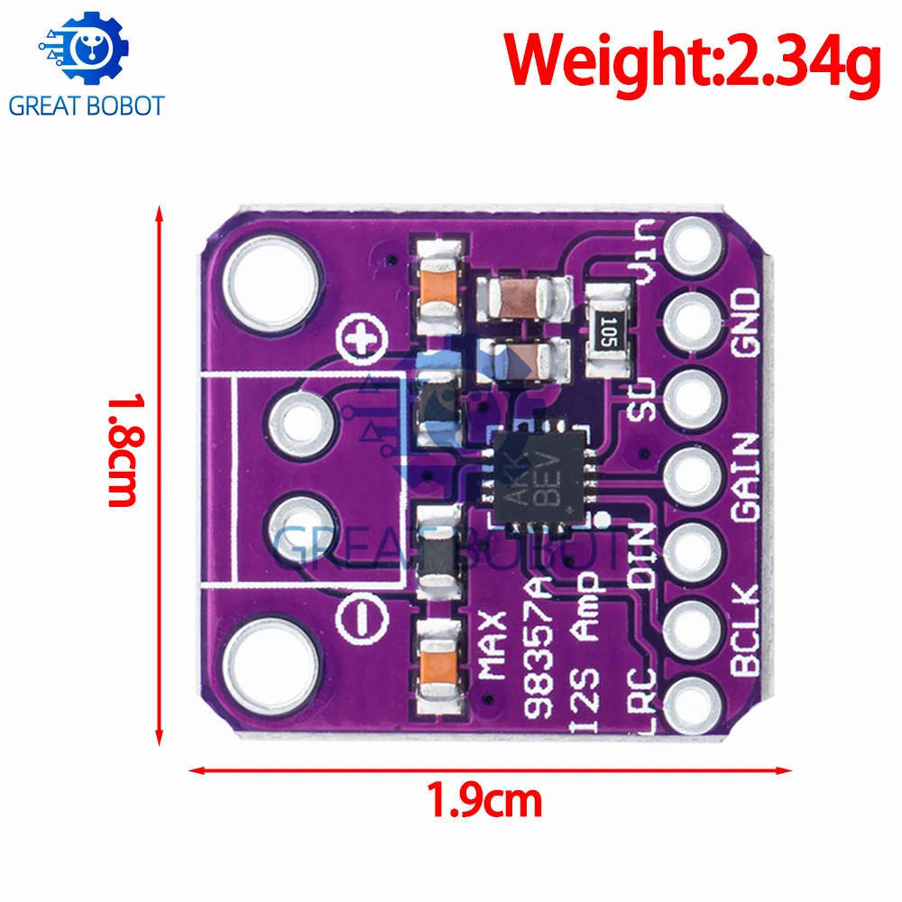 BS - Integrated Max98357 3W Class D Amplifier Breakout Board - I2S DAC, Filterless, Perfect for Raspberry