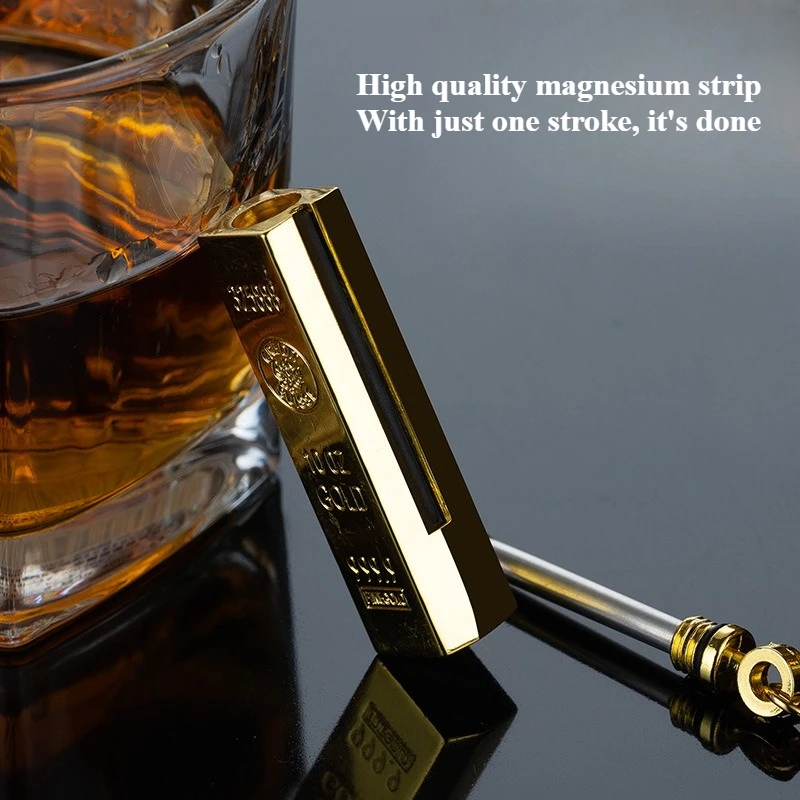 New High aesthetic gold bar lighter creative portable keychain pendant, windproof 10000 times lighter, Christmas gift