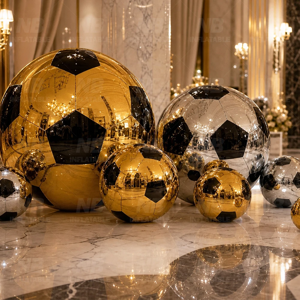 Inflatable Mirror Soccer Ball, Reflective PVC Balloon for Events, Promotions, Custom Size, Color, Logo, Party Decoration