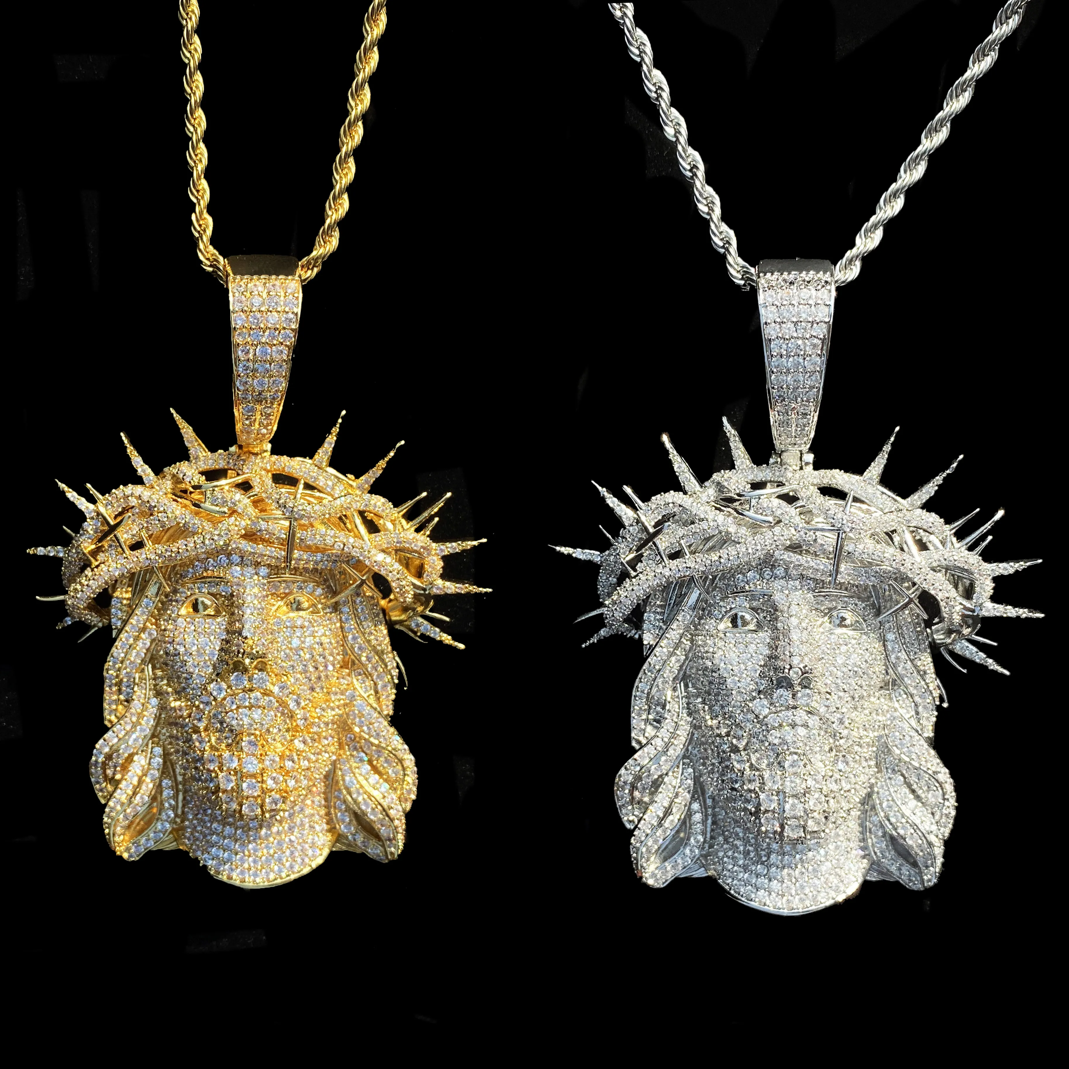 Aokaishen Iced Out Ratten Jesus Necklace Pendant for Men Prong Setting Cubic Zirocnia Hip Hop Jewelry