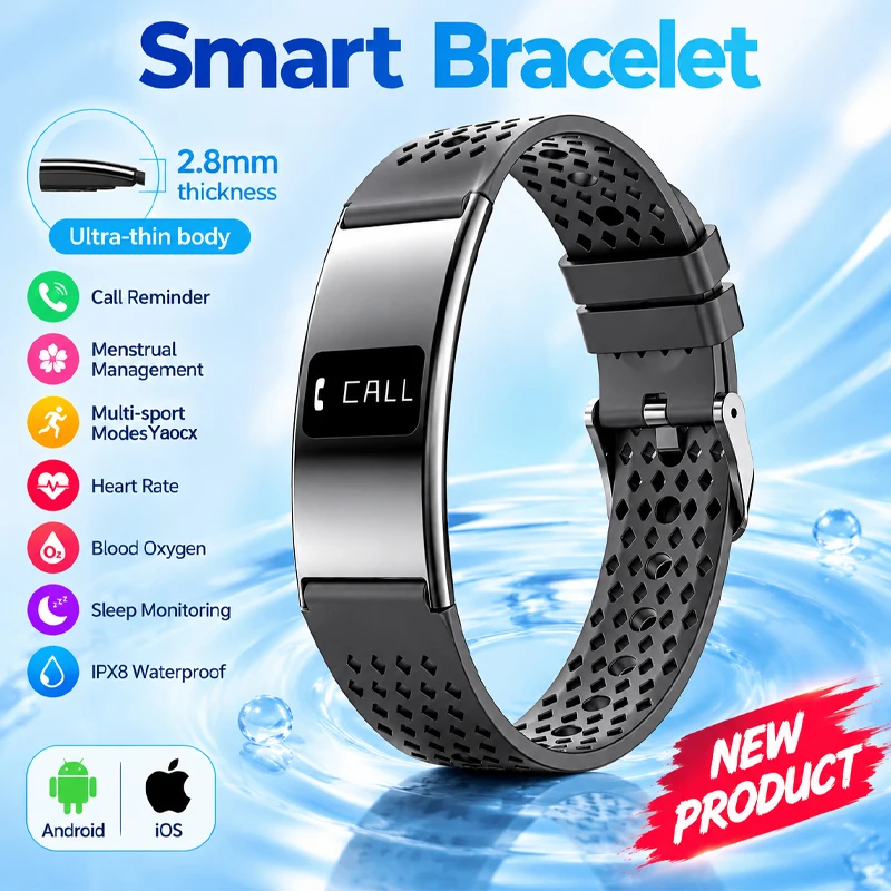 2026 New Heart Rate Blood Oxygen Pressure Smart Bracelet Sleep Health Monitor Ultra Thin Fitness Tracker Waterproof Smart Band