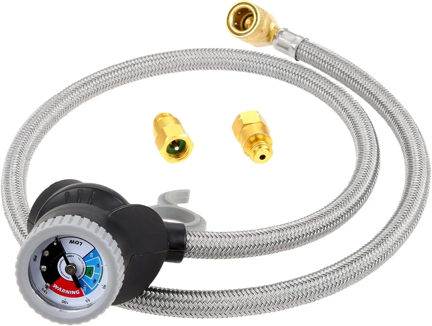 

R134A Refrigerant Recharge Hose Kit with Pressure Gauge 1/2" R134a Low Side Coupler ACME-SS and LH -SS Adapters