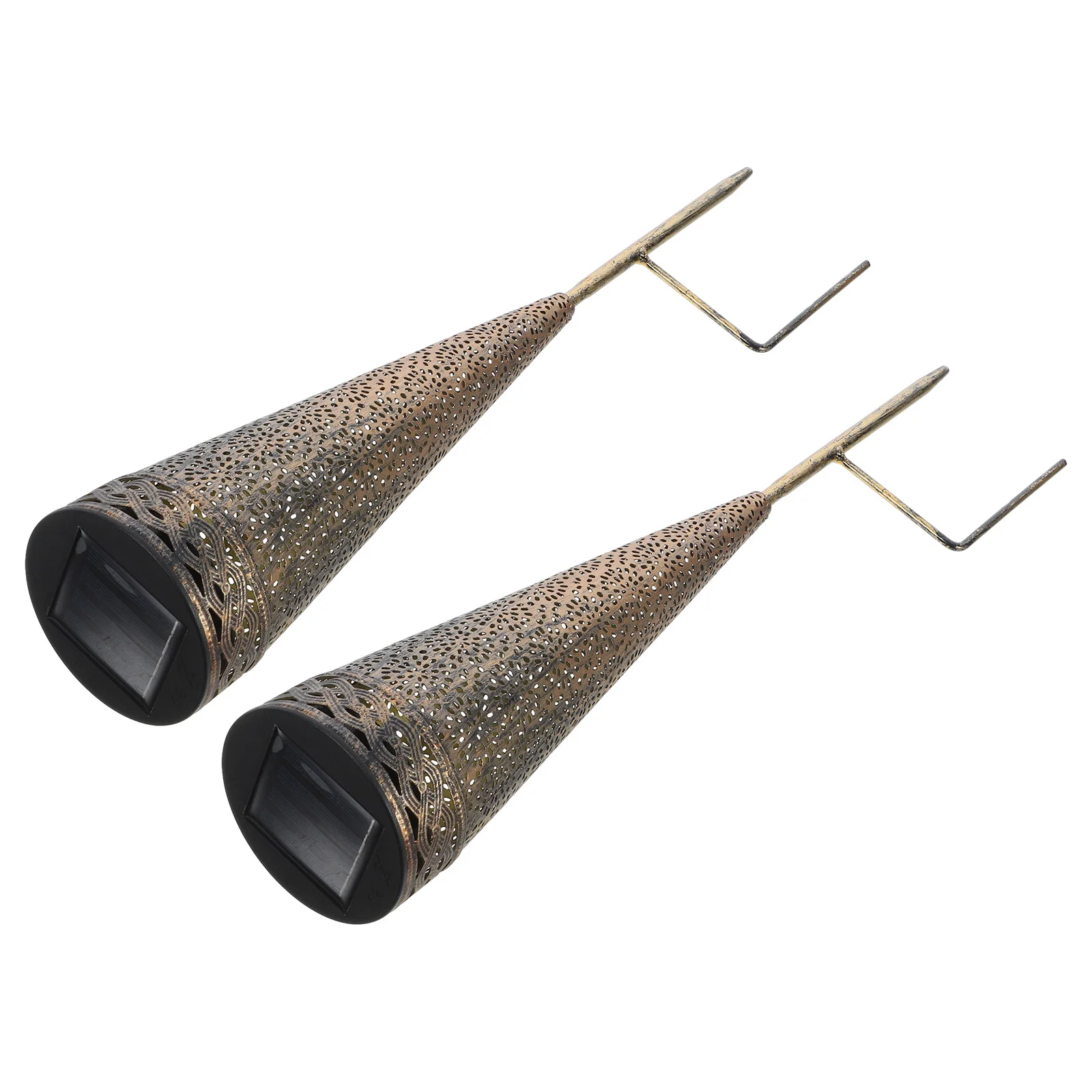 

2 Pcs Solar Pathway Light Iron Art Cone Shape Design Decorative Lamp Ground Lawn Lamp for Walkway Yard Lawn Patio