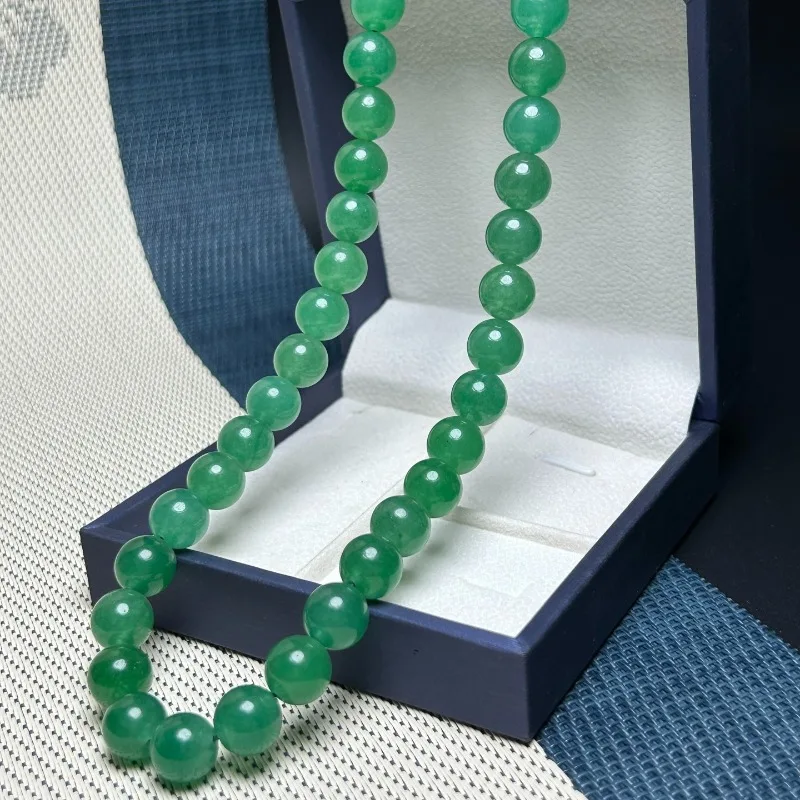 

New Natural High-ice Quartzite Jade. Dongling Jade Color, Round Bead Necklace.