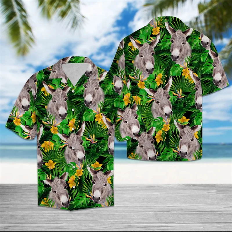 Camisas hawaianas con diseño de burro divertido para hombres, camisas informales de verano para vacaciones, camisa con estampado de animales en 3D, blusas holgadas y transpirables