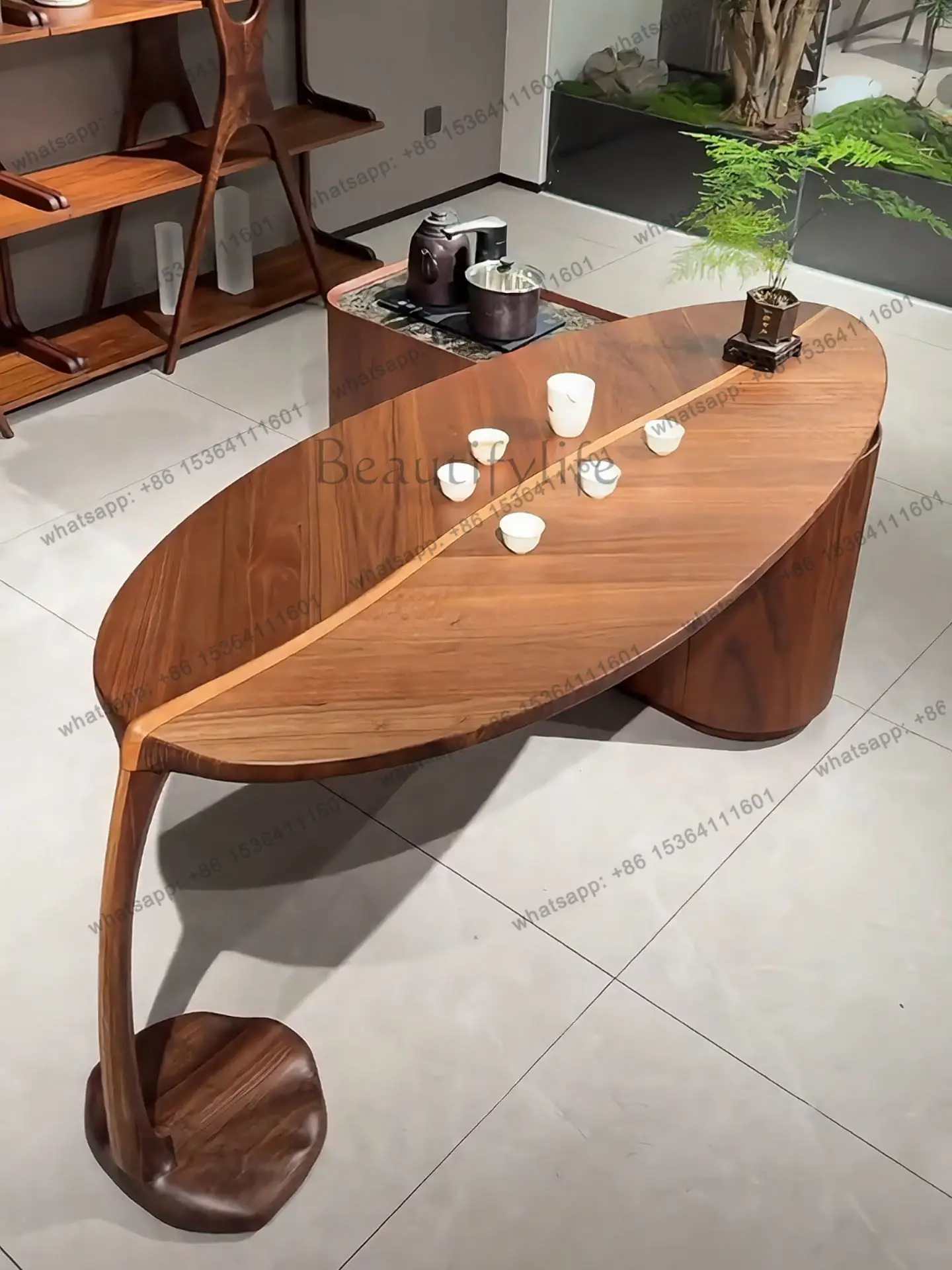 

New Chinese-style North American black walnut tea table, living room balcony, modern simple light luxury solid wood leaf