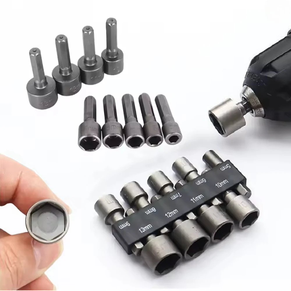 9pcs/set Inner Hex Socket Wrench Handle Screwdriver Socket Extension Rod Pneumatic Nut Driver Set Drill Bit Tools Accessories