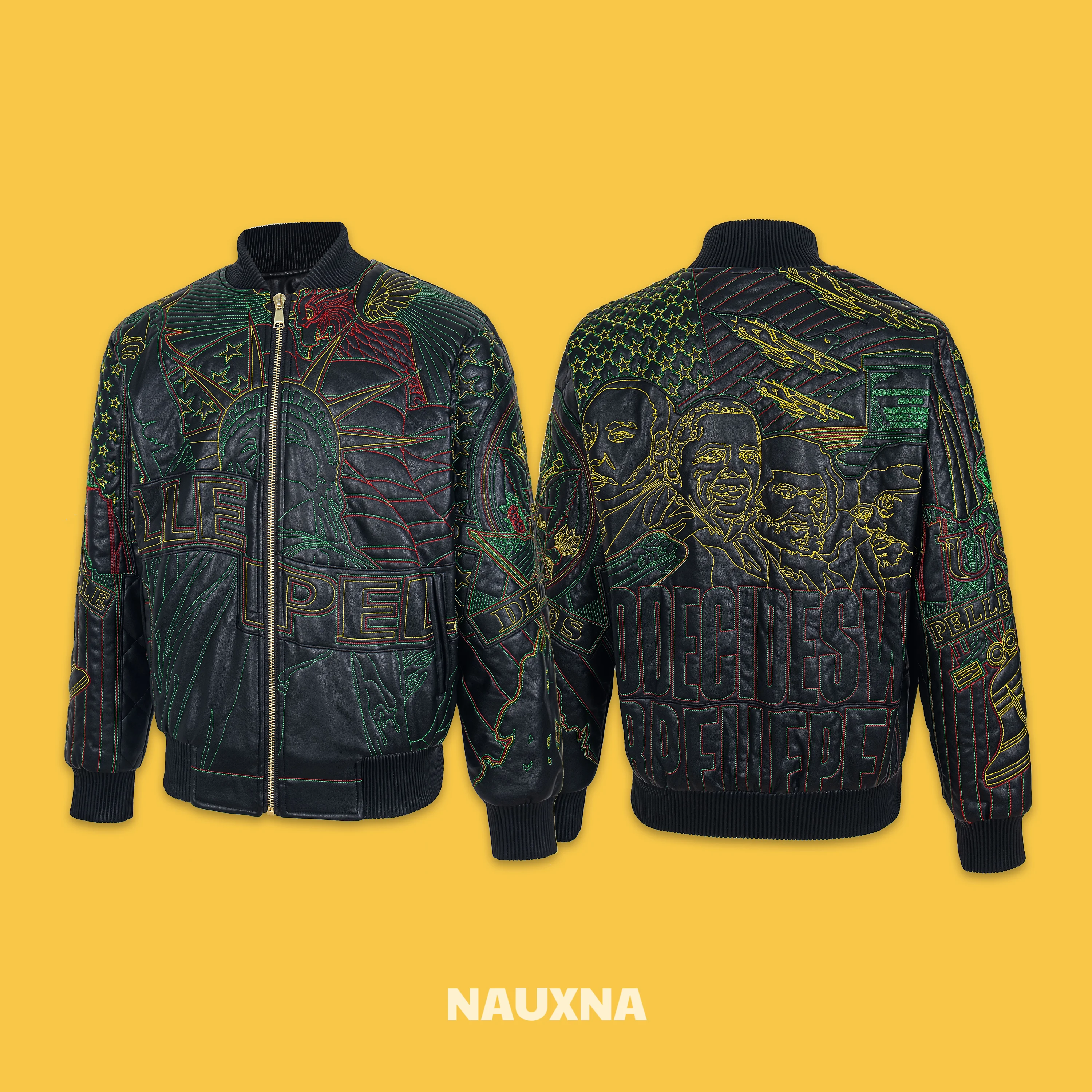 

Кожаное пальто с тяжелой вышивкой Street Sle Jaet ow Model Godd Statue Design, теплое повседневное длинное пальто на молнии све