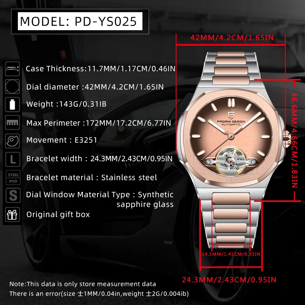 2026 Pagani design tourbillon automatic men's watches luxury sapphire mechanical men's watch luminous steel watch men's gift box view 6