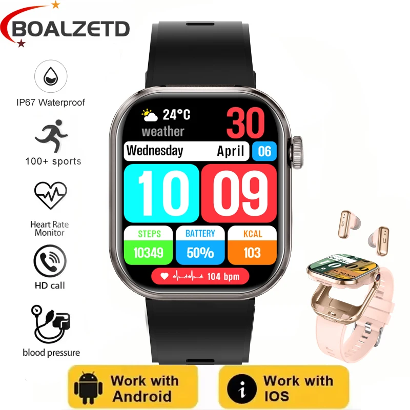 

2025 New Military Men 320*385 HD Screen Flashlight Health Monitoring Waterproof Heart Rate BT Call Smart Watch For Android IOS