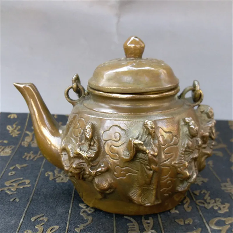 Pure Eight Immortals teapot, copper pot, metal craft ornament, business gift tea set