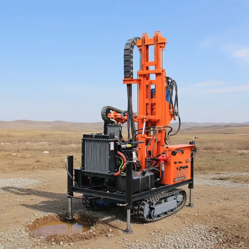 HR-200C 200m Crawler Mounted Diesel DTH Water Well Drilling Rig Machines Rotary Drill Rig with Pump Motor Engine Core Components
