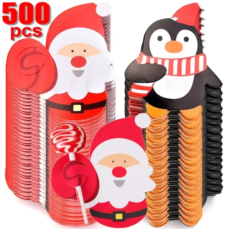 Christmas Lollipop Paper Cards for Kids, Papai Noel, Pinguim, Boneco de Neve, Candy Holder, Embrulhado Decoração, Festival, Birthday Party Supplies