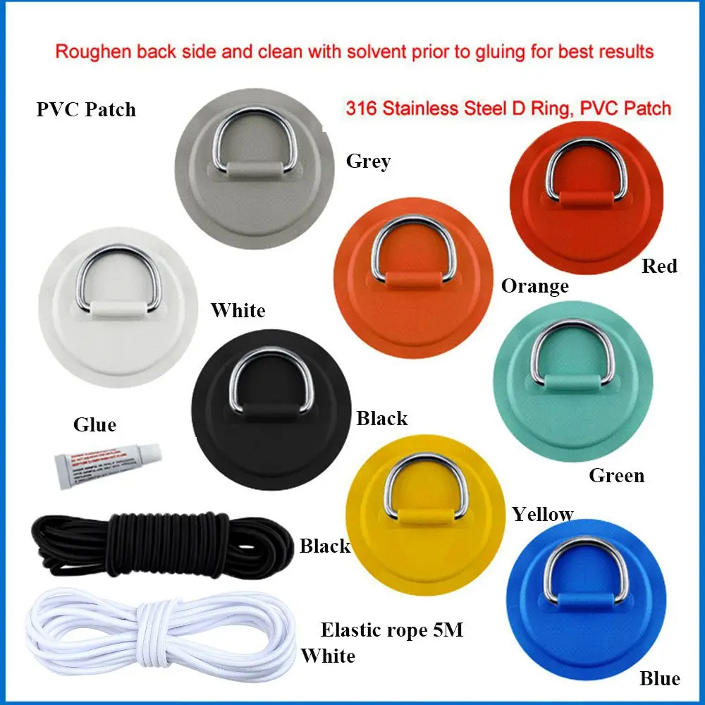 1/4Pcs Surfboard Dinghy Boat Stainless Steel Round Ring Pad Deck Rigging Sup Elastic Bungee Rope D Ring PVC Patch