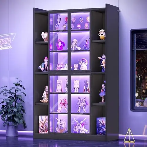 71" Display Cabinet with Acrylic Glass Doors, 6 Tier Display Cases for Collectibles, Curio Cabinet with LED Lights view 6