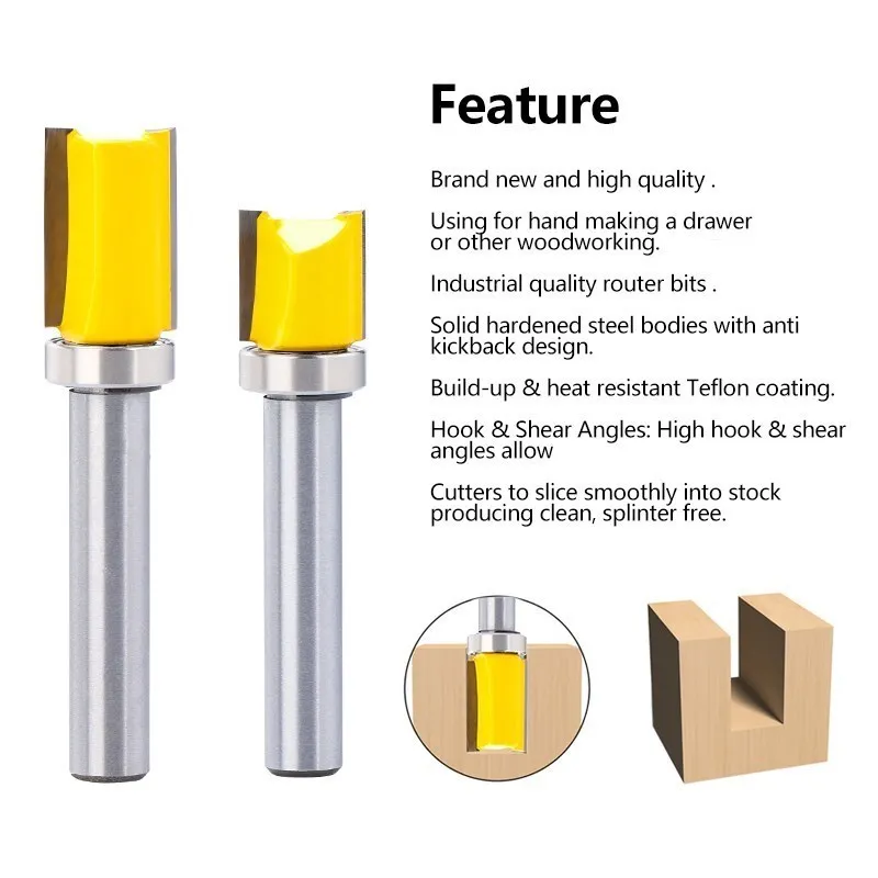 HAMPTON Milling Cutter 8mm Shank Flush Trim Router Bit With Bottom Bearing 12.7mm Blade Wood Pattern Bit Woodworking Tool