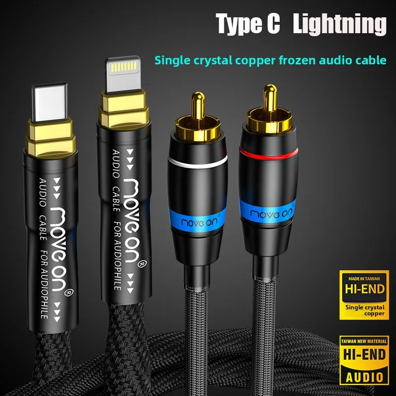 K9 Mufeng Frozen Single Crystal Copper Silver Plated Lightning/TypeC One/Two Conversion RCA Audio Cable