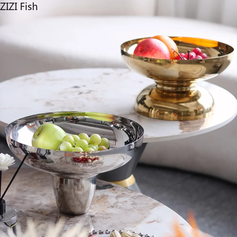 Golden/silver Fruit Bowl High Legged Storage Tray Snack Dessert Plate Fruits Plate Living Room Coffee Table Household Fruit Tray