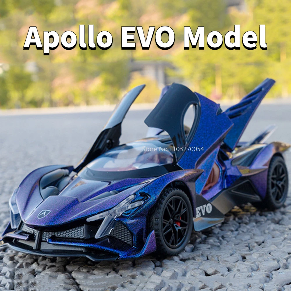 Modelo de coche deportivo de aleación Apollo EVO, juguete de simulación de luz de sonido, exquisito diseño Interior, vehículo extraíble, regalo para