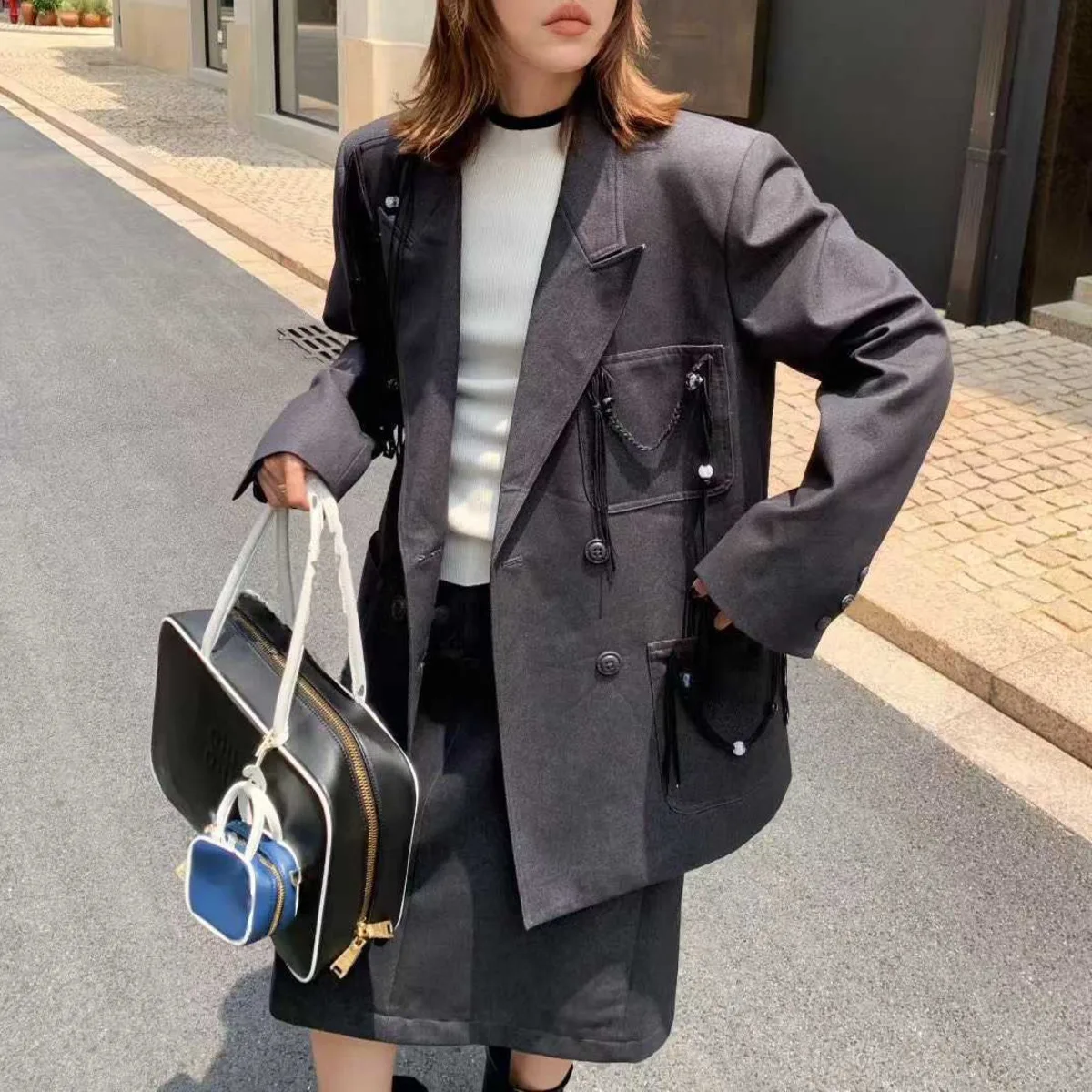 KWTX レディース 2025 無地 ダブルブレスト ブレザー 秋冬 ヴィンテージ シック ノッチドラペル ポケット付き プレミアム 快適