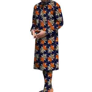 Herren Nigerian Polyester Print Set Sleeve Sleeve + traditionelle afrikanische Hosen Herren Hochzeits-/Bräutigam -Partyanzug 8 Hauptverkäufe Nigeria Shirt - №1