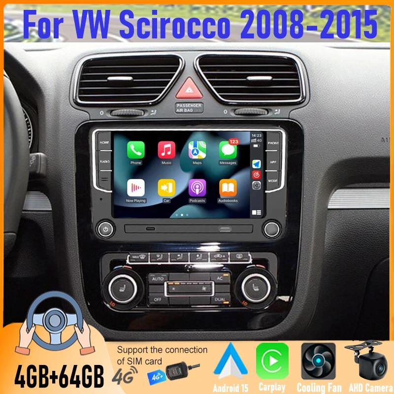 

7'' Android Car Stereo For VW Scirocco 2008-2015 6+128GB Wireless Apple CarPlay Android Auto GPS Navi Head Unit Canbus BT Camera