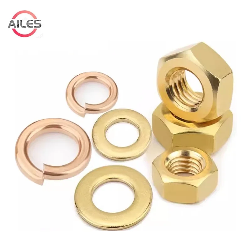 

Copper Brass Hex Hexagon Nuts Flat Plain Gaskets Cushion Pads Spring Washers Set Nutsert Washers Set