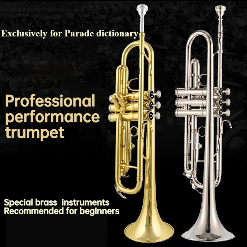 

Trumpet B Flat Cavalry Brass Musical Instrument Band Professional Beginner Student Accompanist Performance Gold-Plated Trumpet