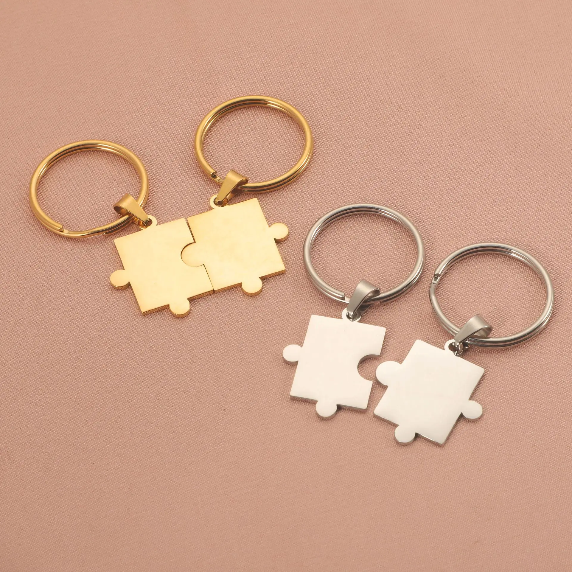 10Pairs/Lot Mirror Polish Stainless Steel  Puzzle Pendant Keychains For Womens Mens Party Souvenir Car Key Jewelry