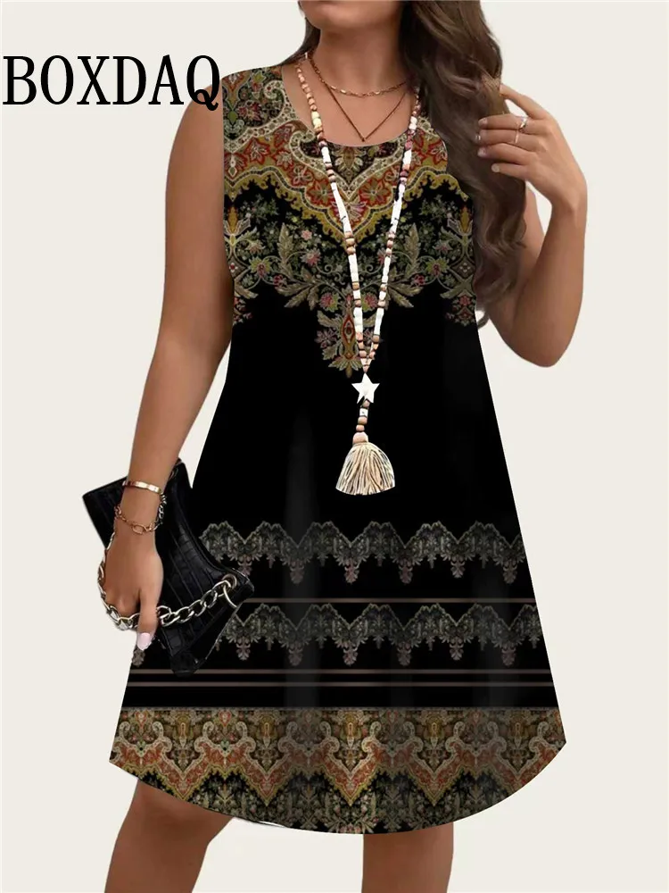 Retro Women Dresses Ethnic Style Floral 3D Print Loose Tank Dress Plus Size Casual Sleeveless Pullover O-Neck Dress Summer 2026