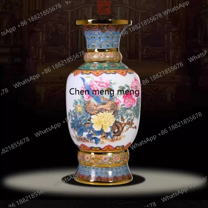 Jingdezhen ceramics new Chinese style living room flower arrangement entrance enamel pastel vase ornament