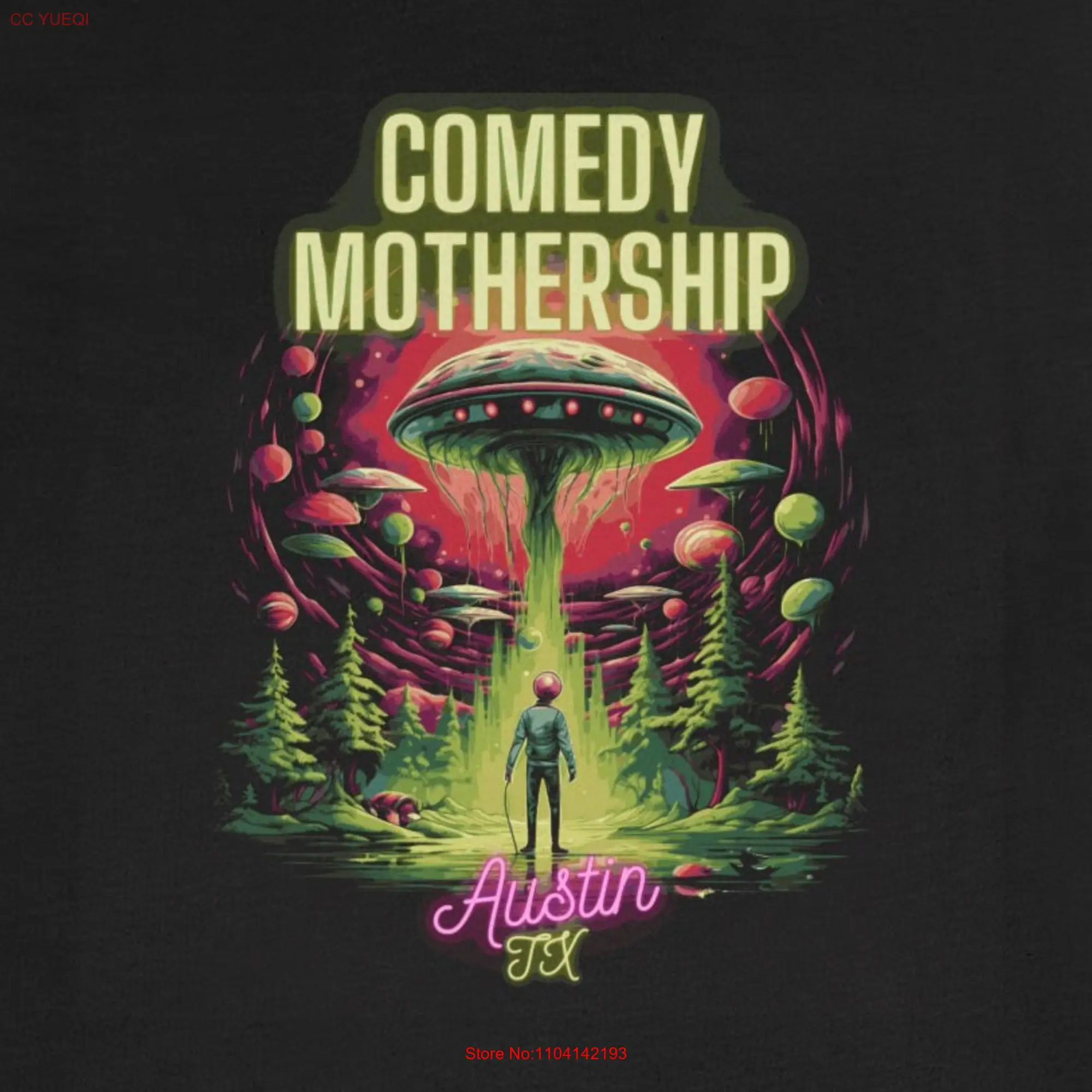 Joe Rogan's Comedy Mothership T Shirt Black Celebrating Austin's Newest Club long or short sleeves