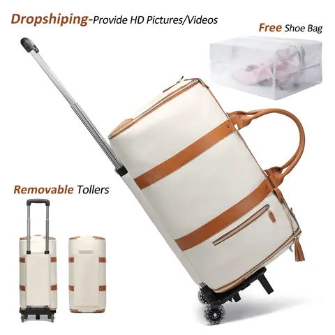 Dropshipping 롤러 더플 백 세트 접이식 가죽 더플 백 수하물 여행 가방과 방수 여행 가방