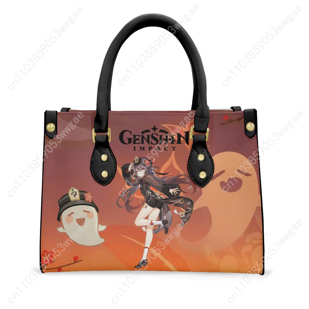 Genshin Walnut Tote Bag Purse Women Man Fashion Personalized Text Image PU Leather Customized Handbag Commuter Shopping Gift Bag