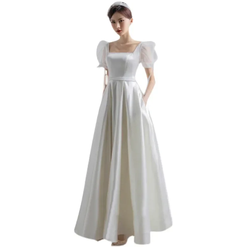 

Sweet Memory 2024 Vintage Square Collar Satin Wedding Dresses Slubna With Princess Puff Sleeves Elegant A Line Robe