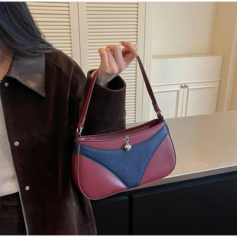 Umhängetasche, Handtasche in V-Form, kreative, modische Vintage-Handtasche für Damen, ideal für den täglichen Gebrauch und den Weg zur Arbeit, mit Farbblock-Design. – Detail 21