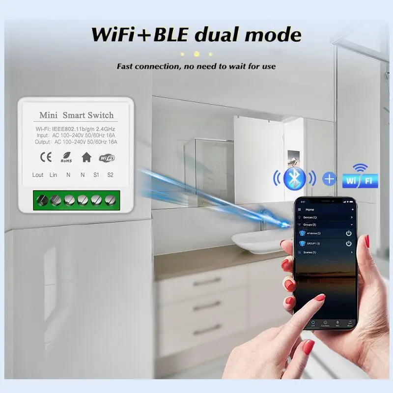 Wifi Smart Light Switch 16A Mini interruttore Timer di controllo a 2 vie Smart Home interruttore fai da te funziona con Tuya Alexa 33 piedi Alice