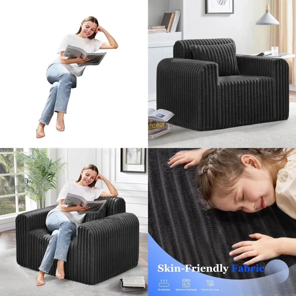 

Компактный диван со съемным чехлом для комфорта в небольших помещениях: идеально подходит для гостиных, спален и офисов (черный, стандартный)