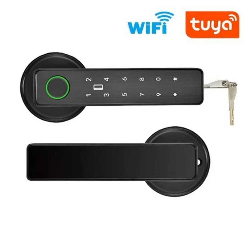 Tuya Bluetooth Smart Fingerprint Door Lock With Password Mechanical Key Unlocking For Wooden Door Single Handle Smartlife